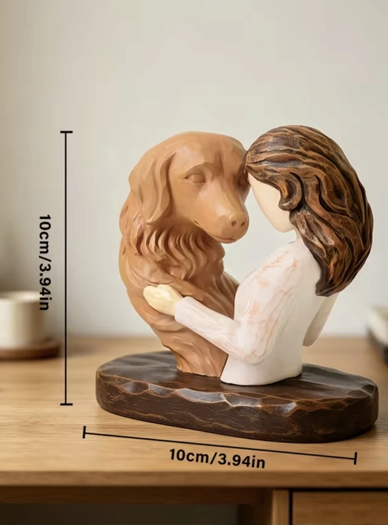 Dog & Girl Heart-Shaped Resin Figurine – Décor Paperweight *new - photo 4