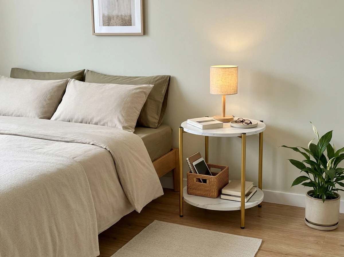 (NEW) Two-Tier Round Side Table with Marble Finish