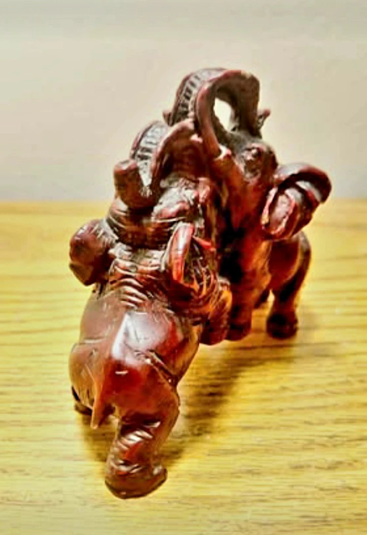 Chinese Zodiac Hand Carved Fighting Elephants - photo 3