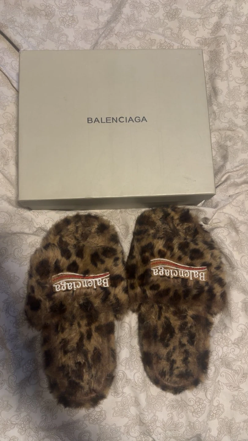 Balenciaga Leopard Print Faux Fur Slides