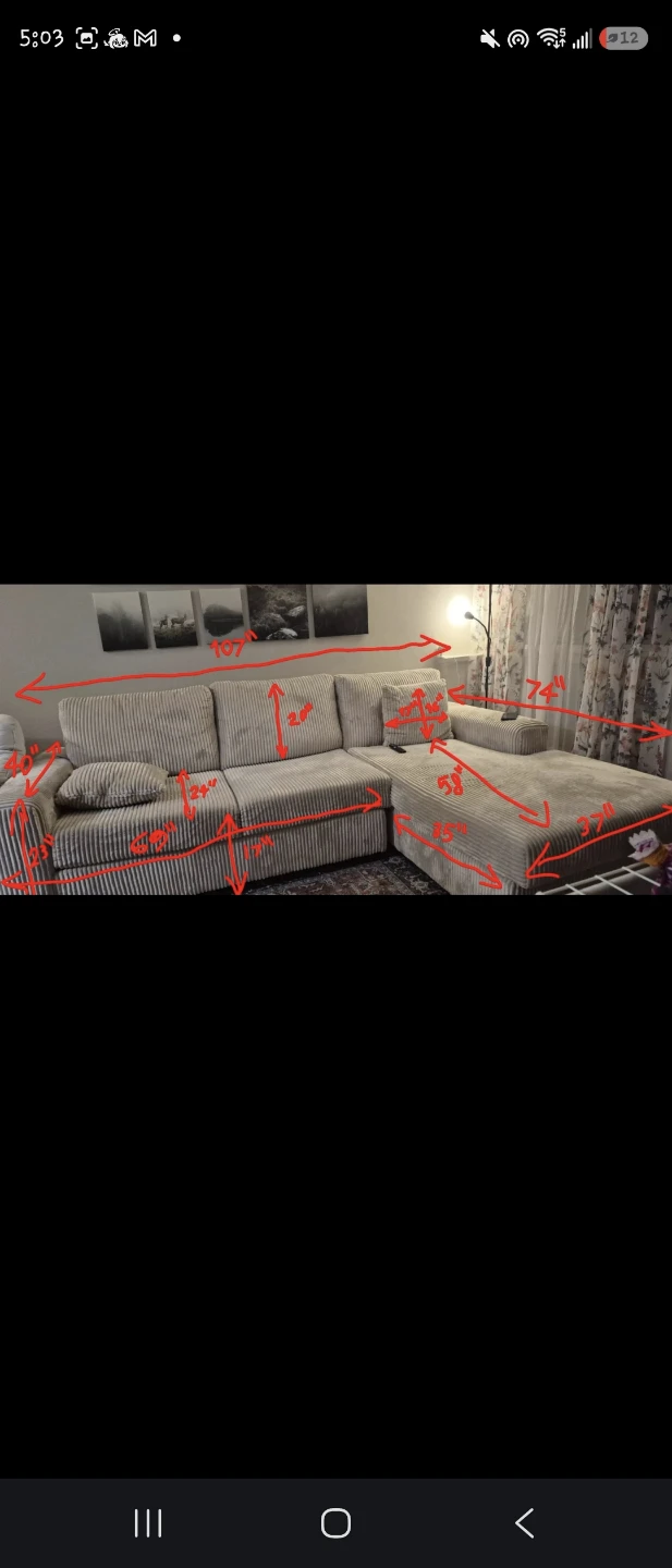 Large Corduroy Sectional Sofa with Chaise - photo 2