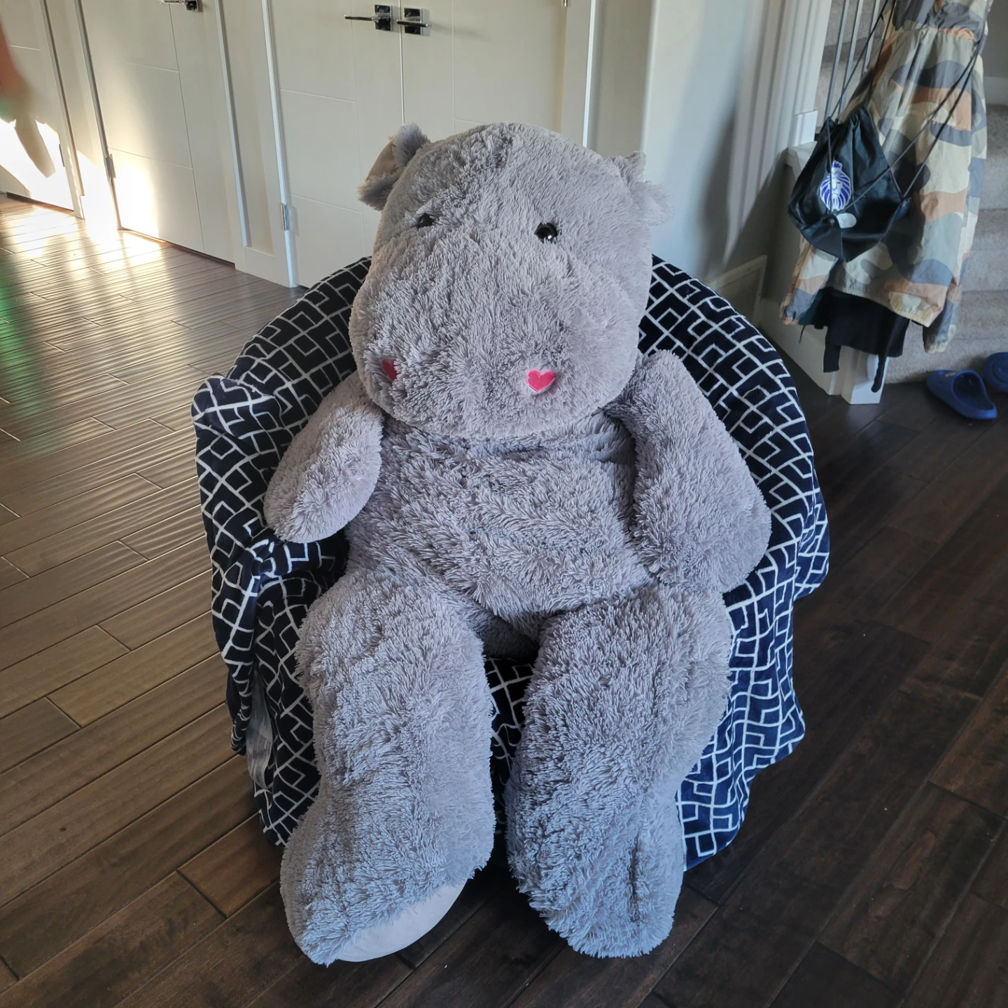 Large Grey Plush Hippopotamus