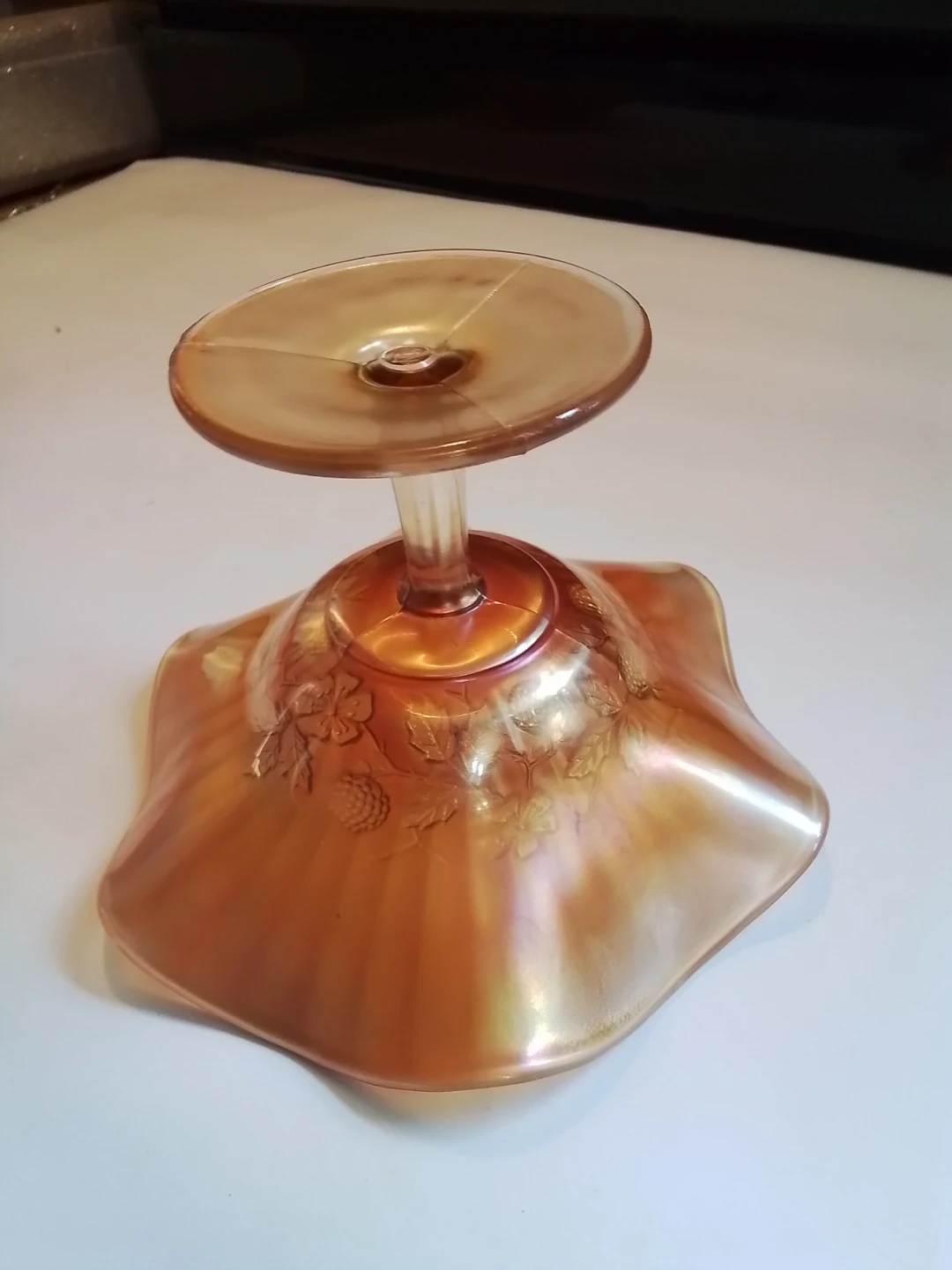 Vintage Marigold Carnival Glass Footed Bowl - photo 4