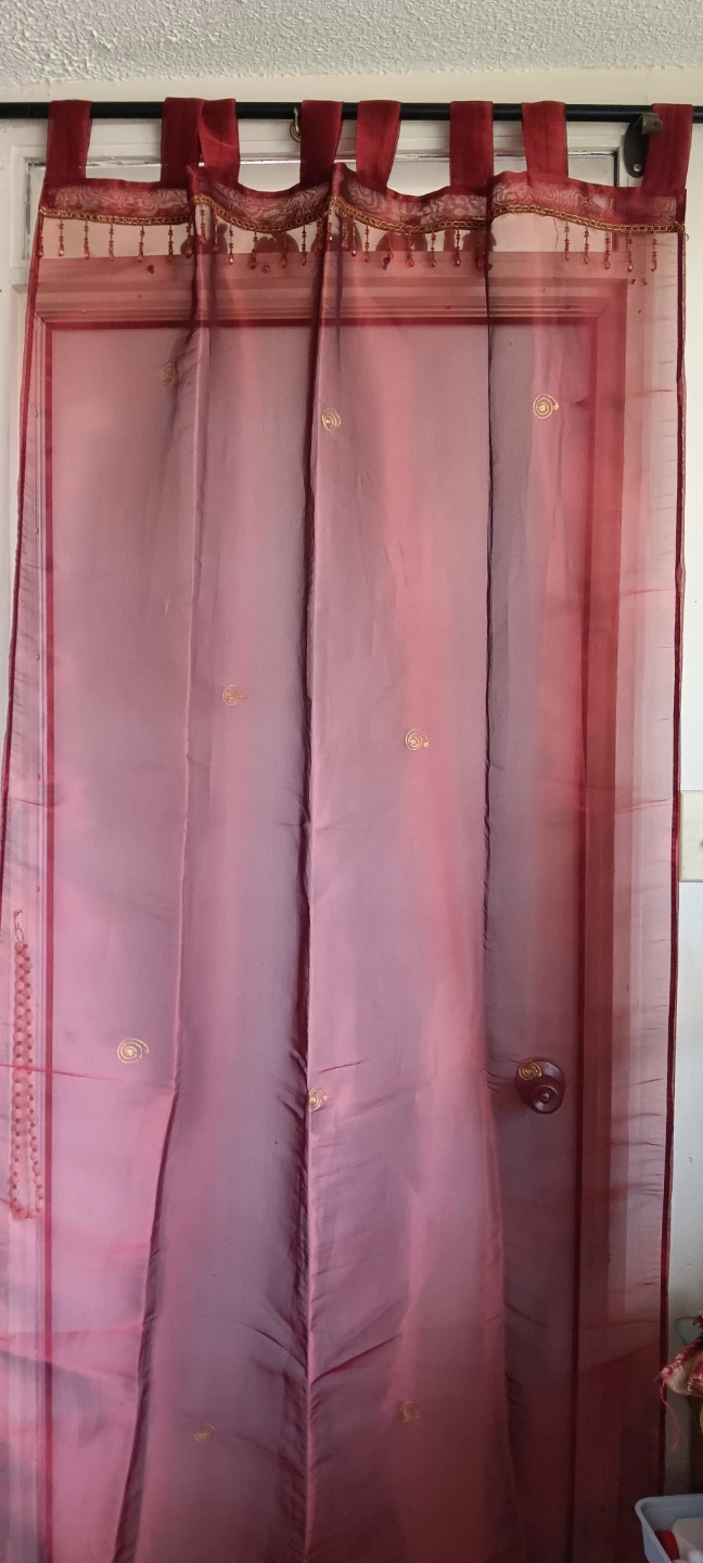 Decorative Red Sheer Curtain with Beaded Trim - photo 2