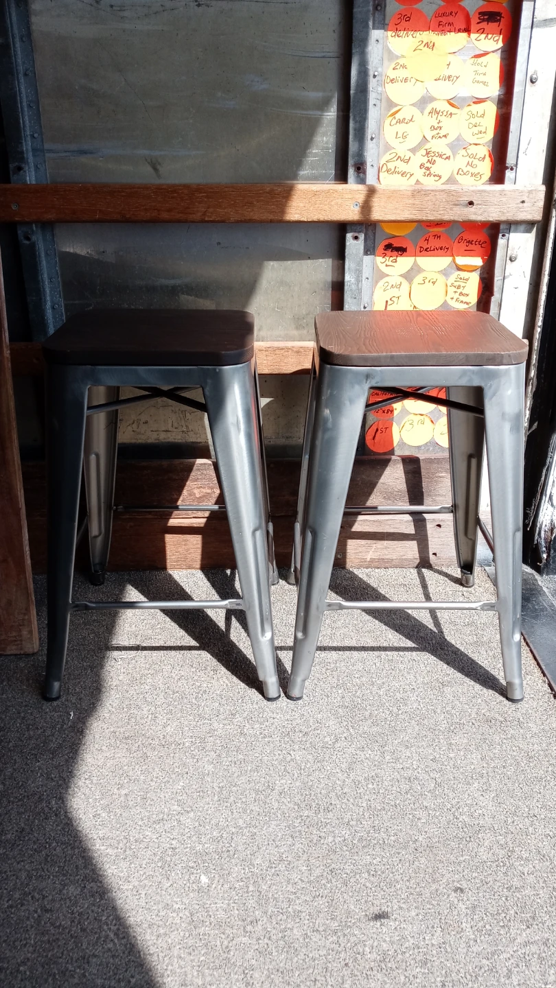 Set of 2 Industrial Metal and Wood Bar Stools - photo 3