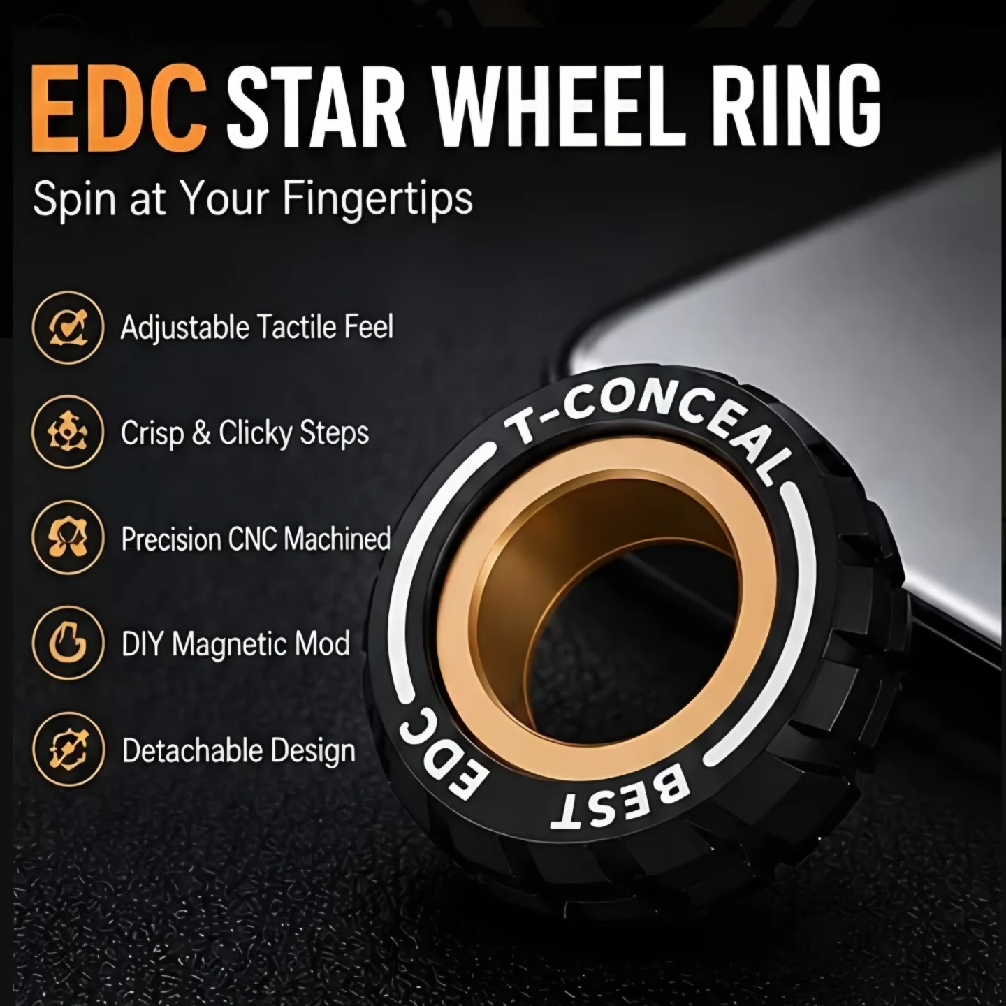 New trending T-Conceal EDC Star Wheel Fidget Spinner Ring