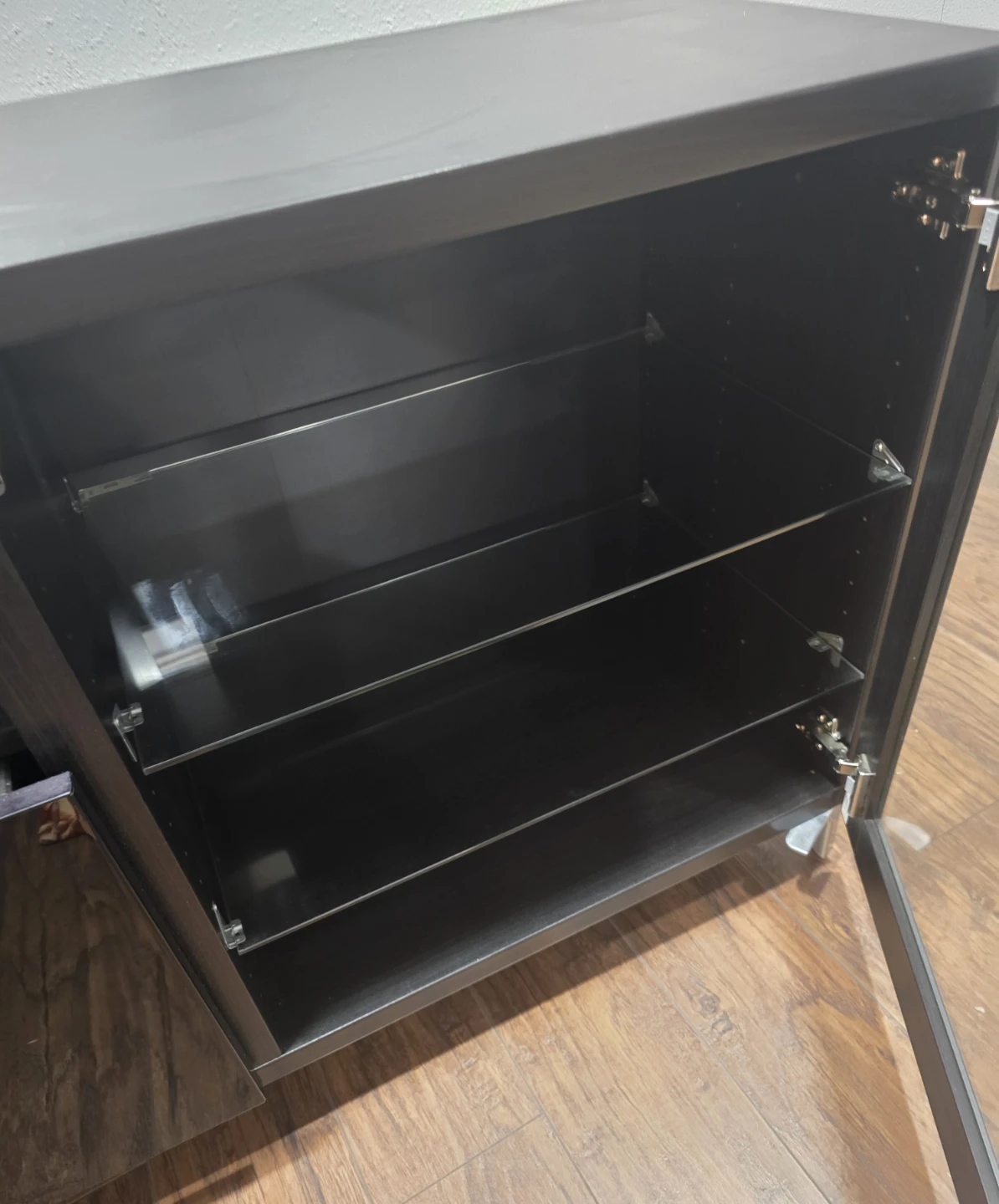 Black Media Console with Glass Doors