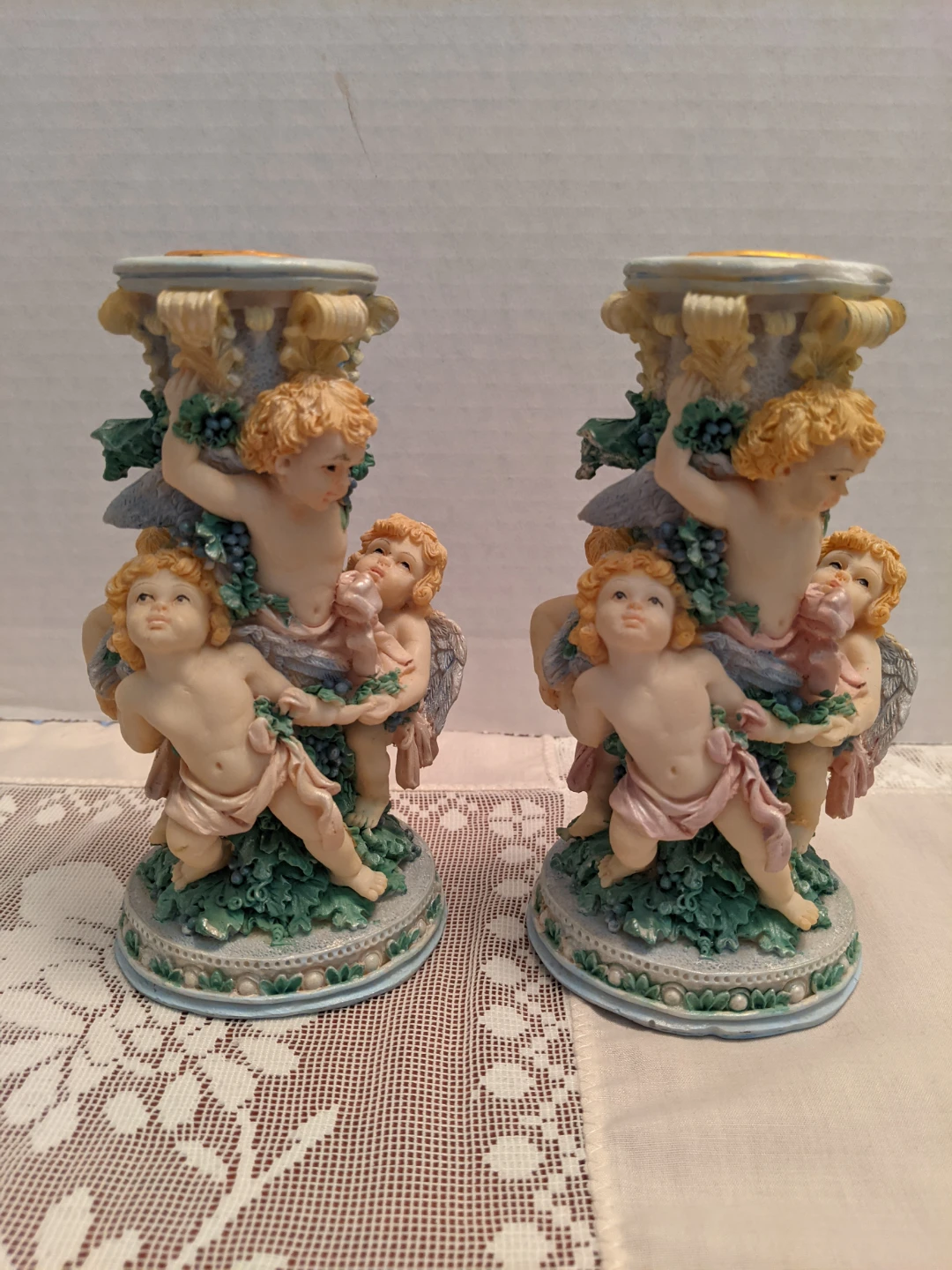2x Porcelain Cherub Candle Holder