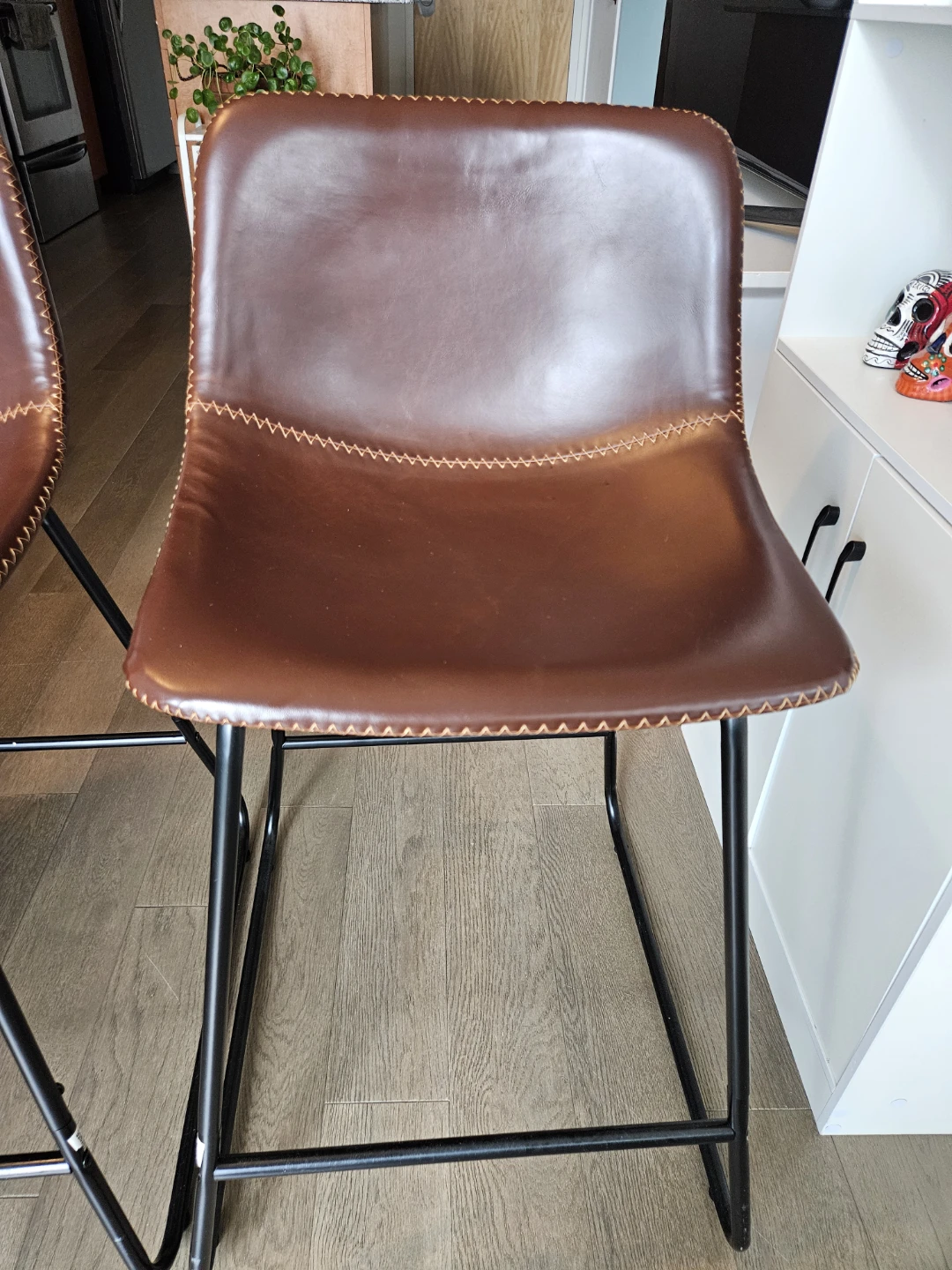 Two Brown Faux Leather Bar Stools - photo 2