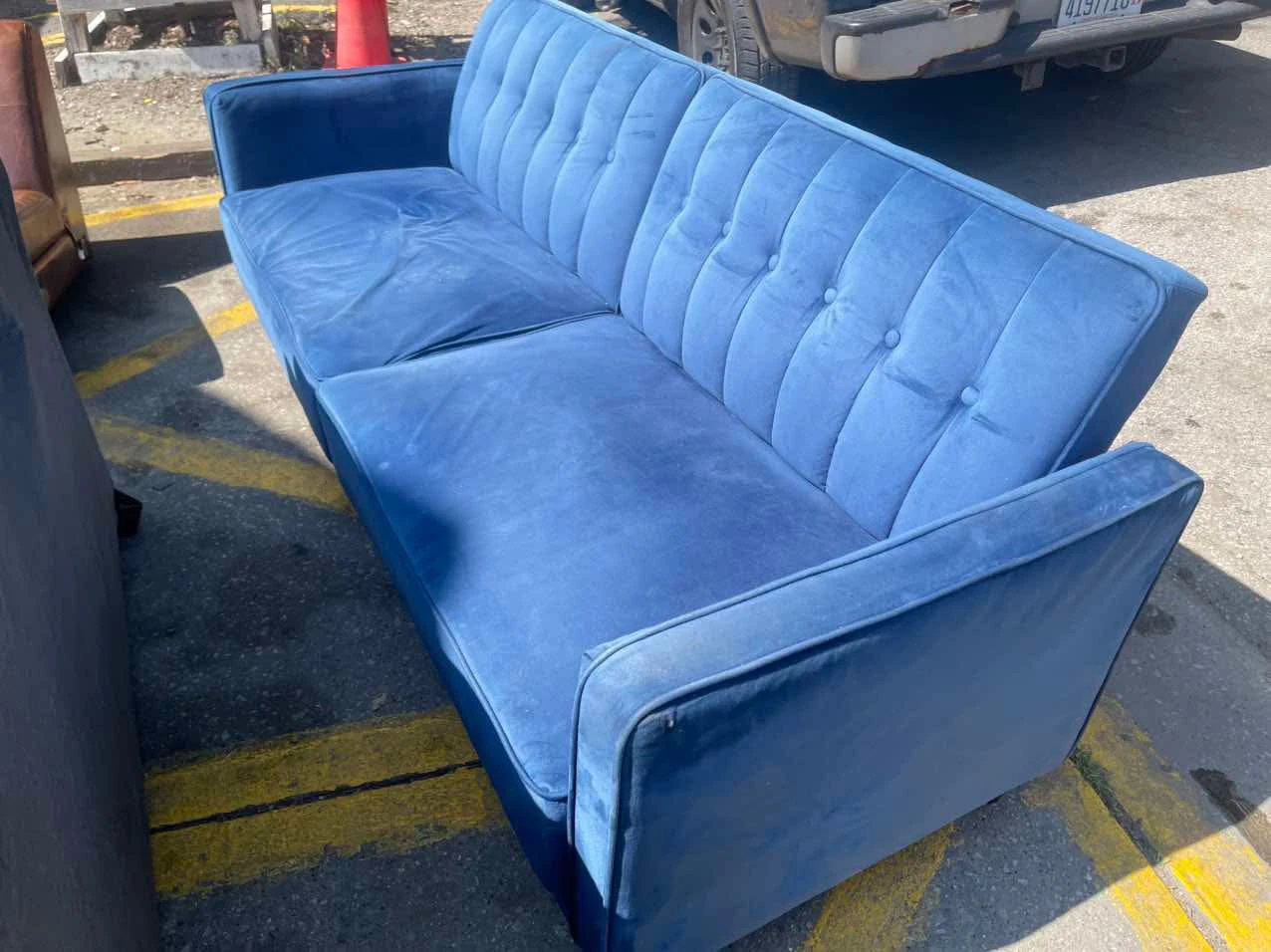 Blue Velvet Mid-Century Style Sofa with delivery