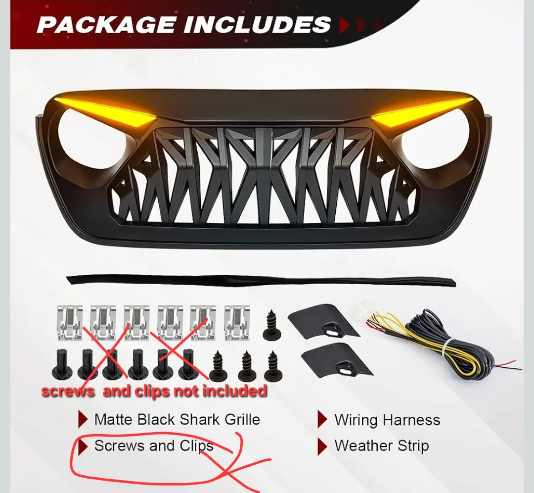 Front Shark Grille for Jeep Wrangler/Gladiator - photo 3