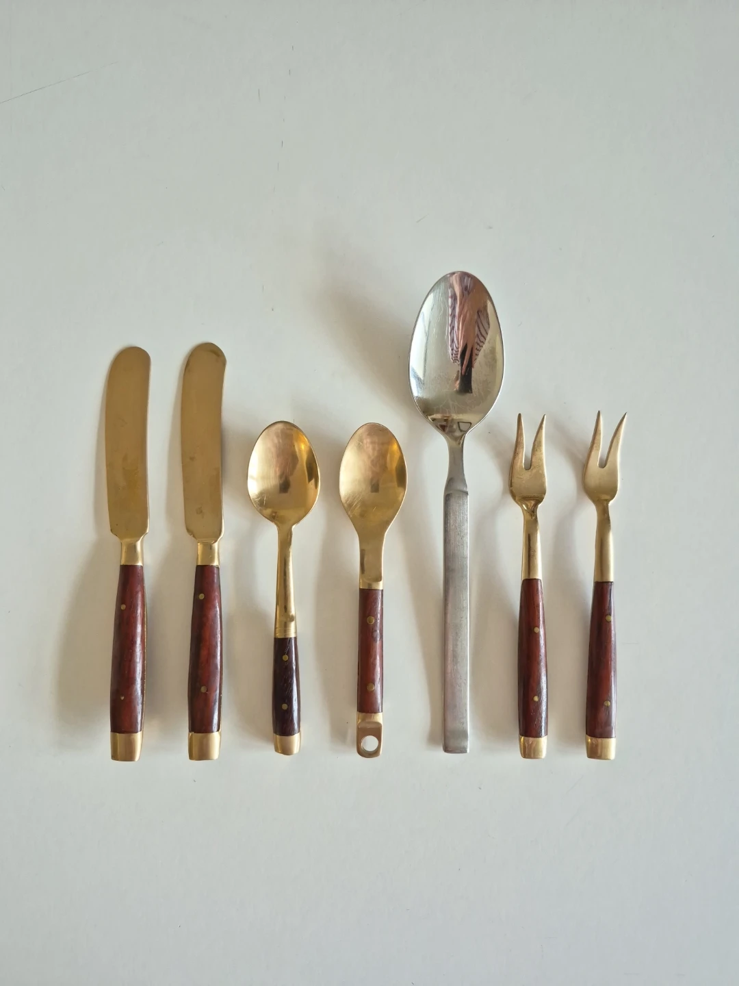 Vintage Rosewood and Gold-Tone Set of MINI spoons, forks, knives - photo 5