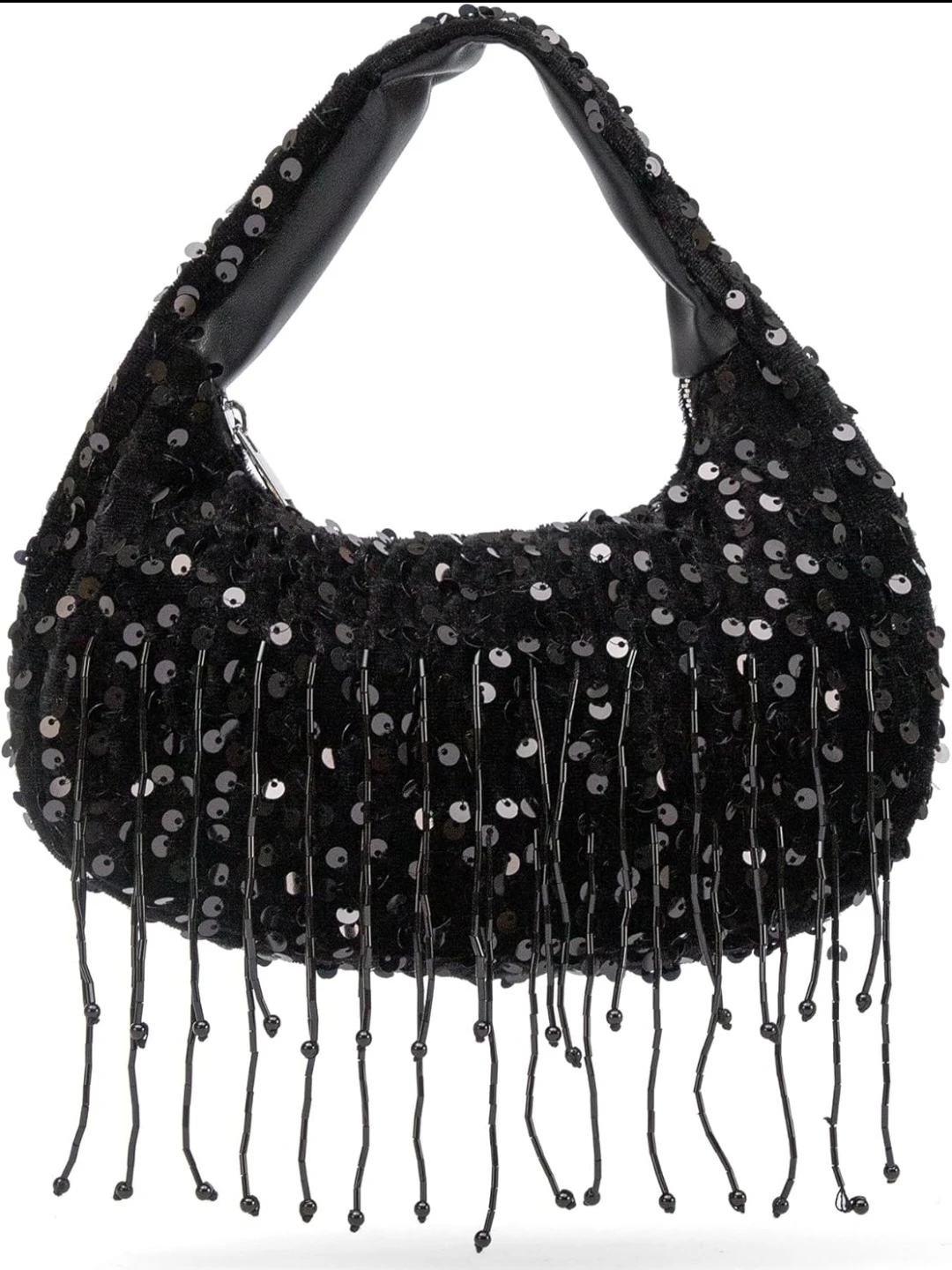 Black Sequin Handbag with Fringe