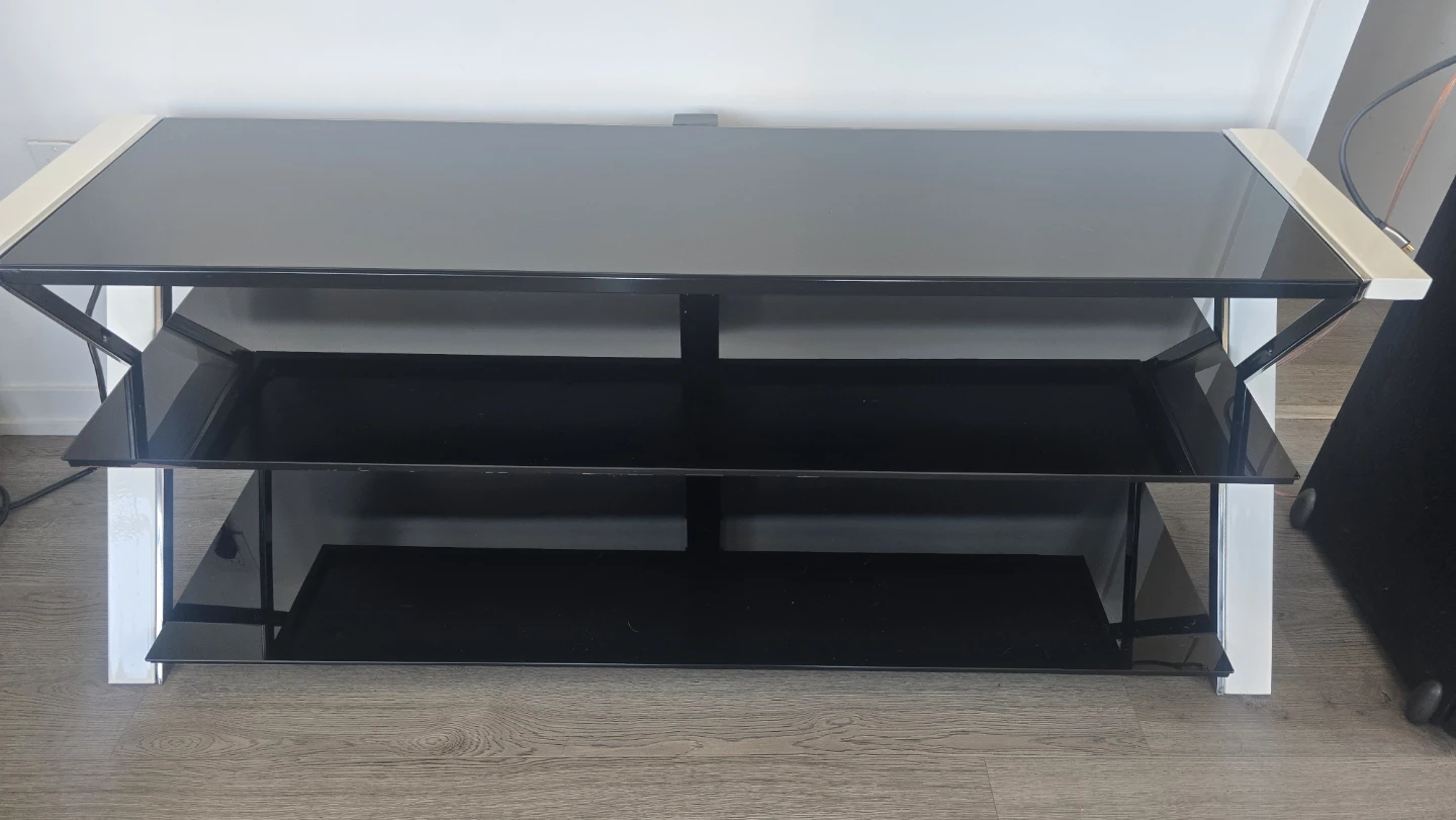 Modern Black Glass 3-Tier TV Stand (Fits 65" TV)