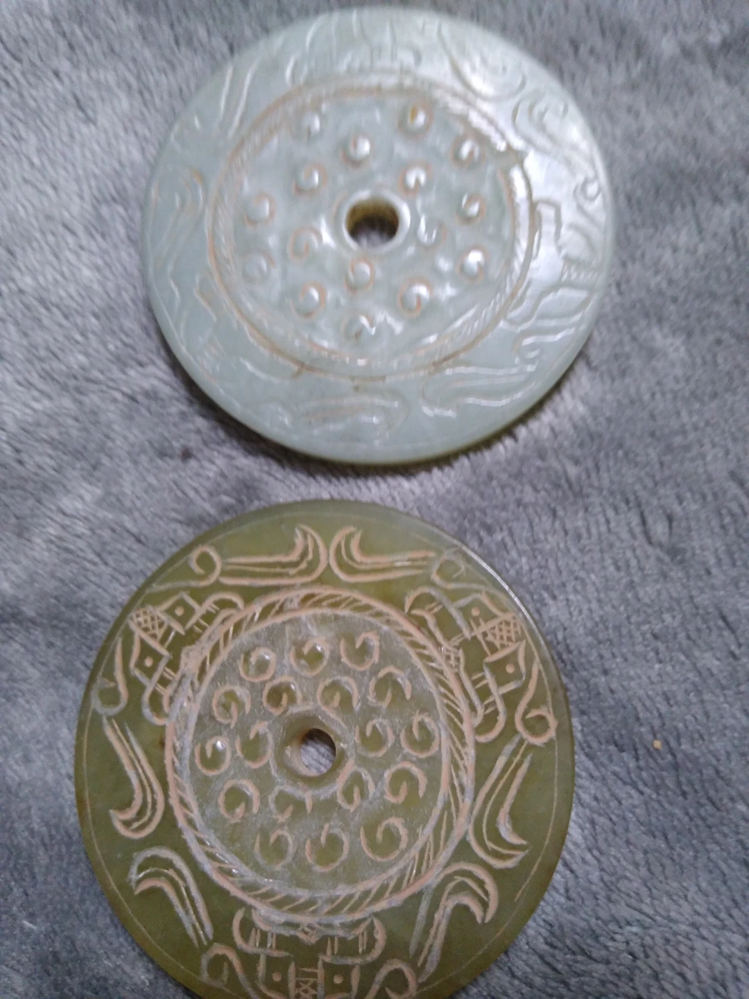 Pair of antique Jade bi discs