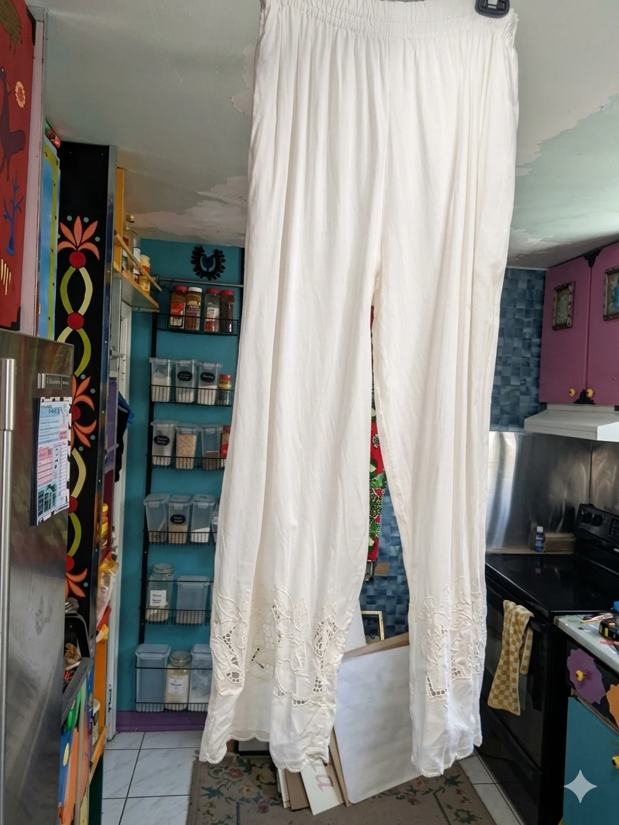 Kibis White Rayon Pants - Size Large