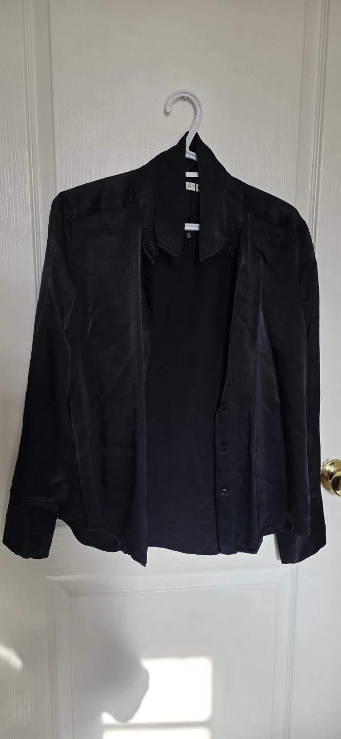 Zara Black Satin Button-Down Shirt