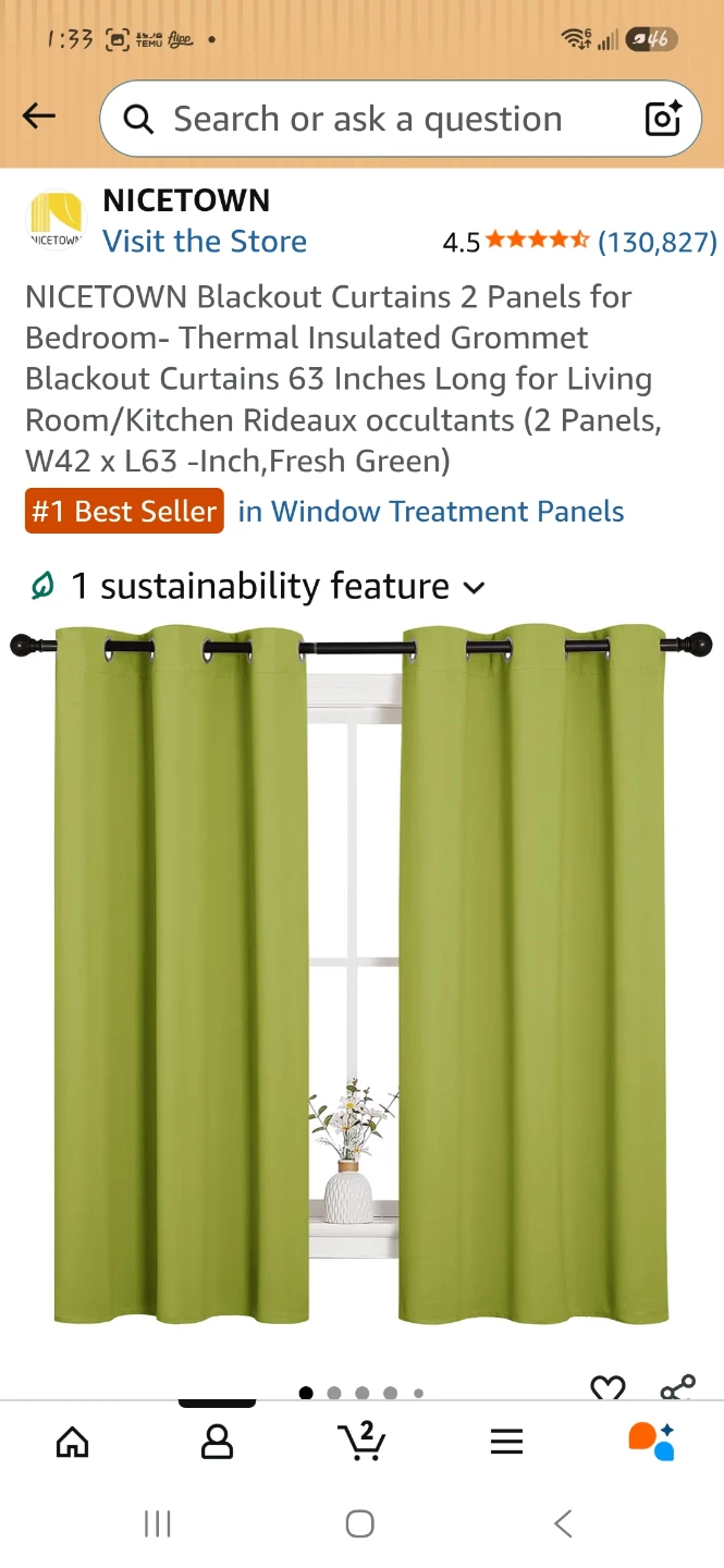 Fresh Green Blackout Curtains, 2 Panels