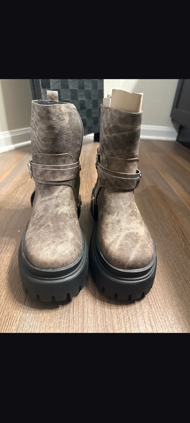 AZALEA WANG Brown Canvas Platform Combat Boots