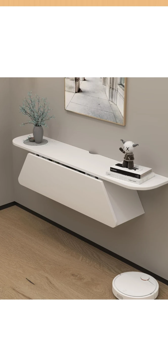 White wall-mounted floating storage console