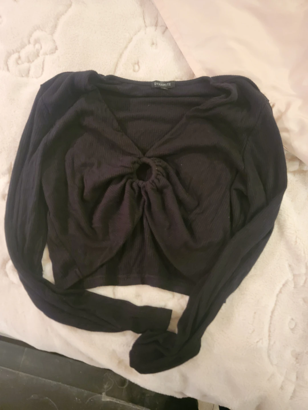 Dynamite Black Long Sleeve Ring Detail Top