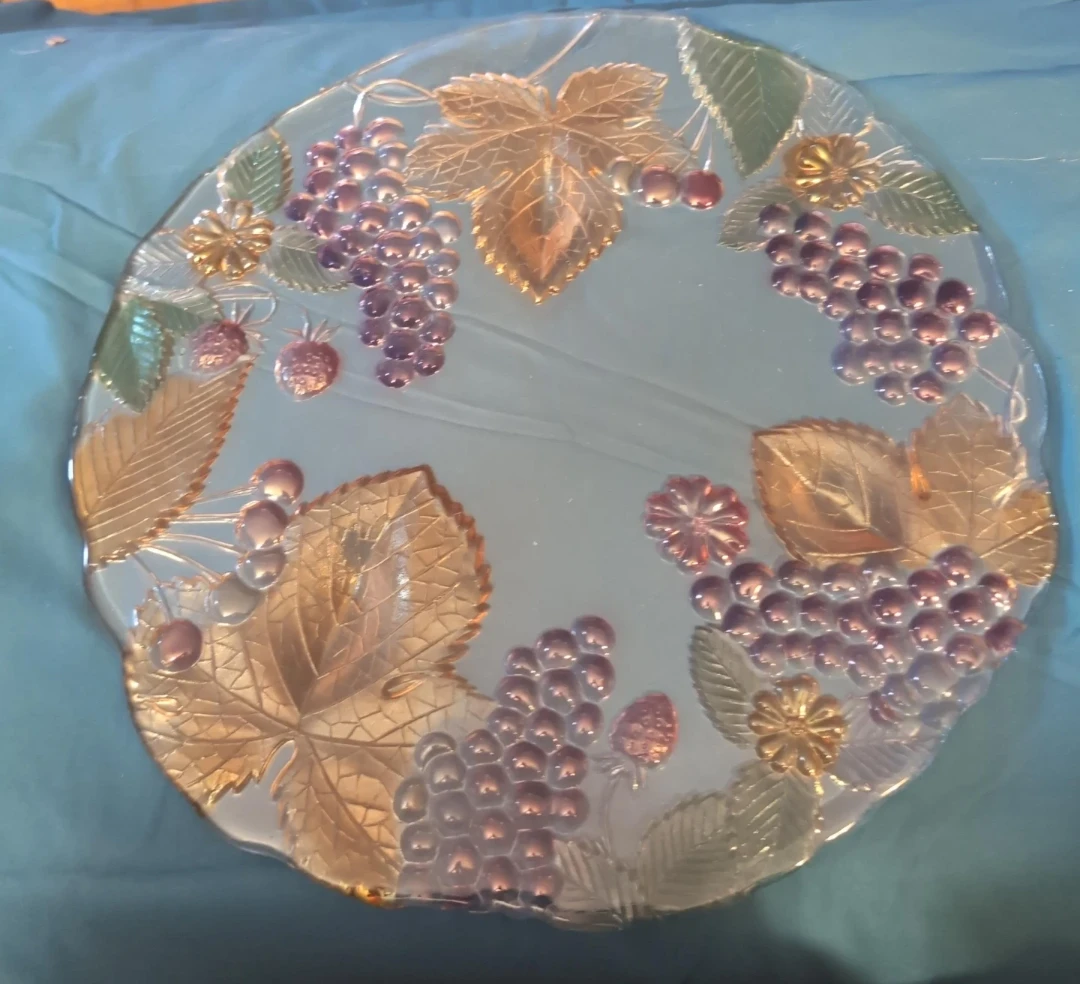Vintage Pressed Glass Fruit Serving Plate
