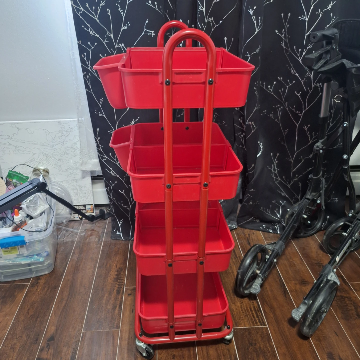 Red 3-Tier Rolling Craft Cart with Organizer Caddy - photo 2