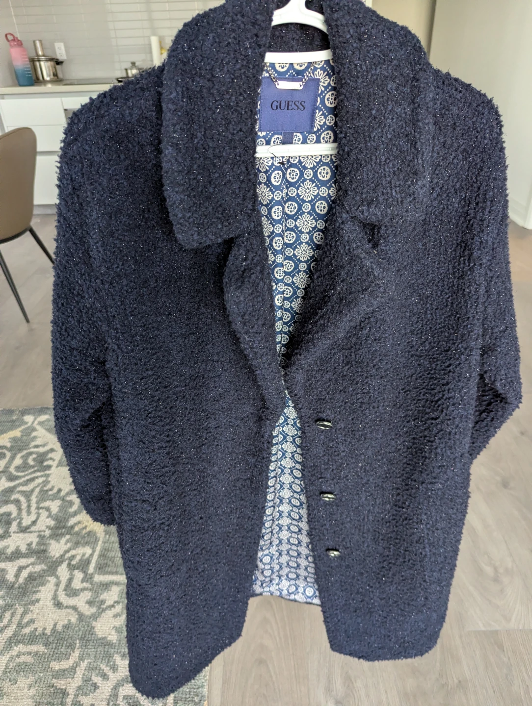 GUESS Navy Blue Sparkle  Very Soft Teddy Coat - photo 3