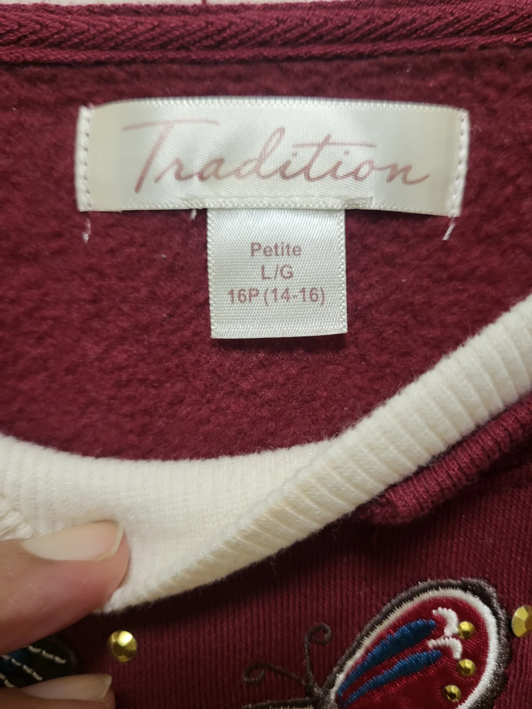 Tradition Embroidered Butterfly Sweatshirt, Petite, Large, New - photo 2