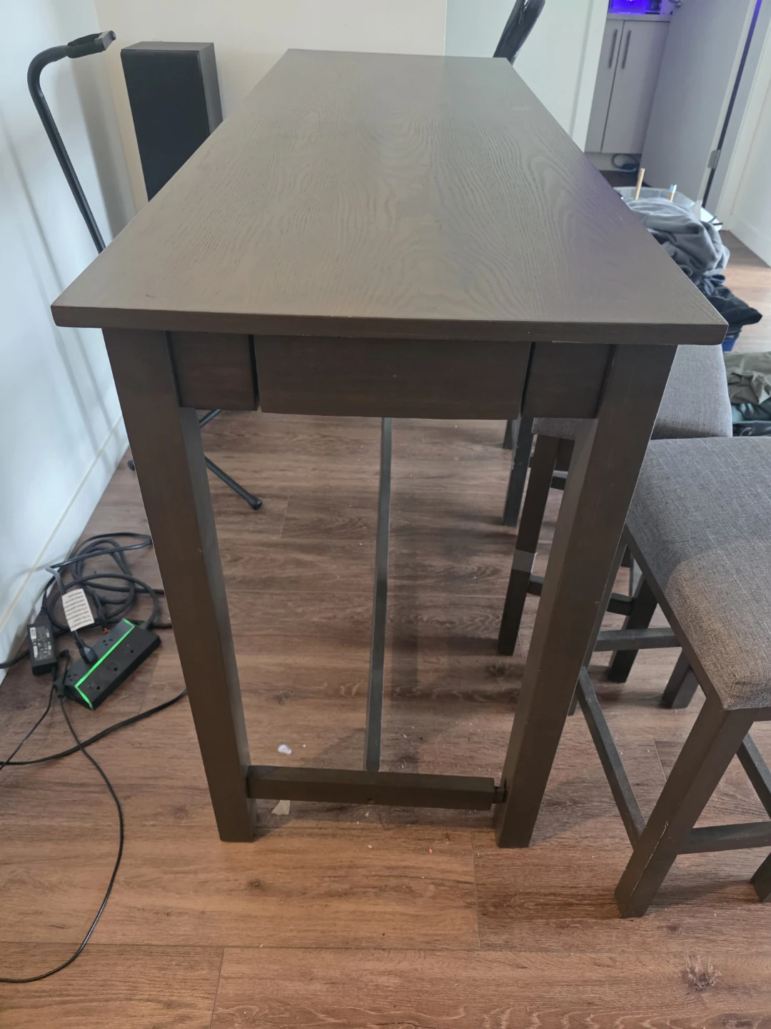 Dark Brown Narrow High Bar with stools > high  Desk with Drawer - photo 2