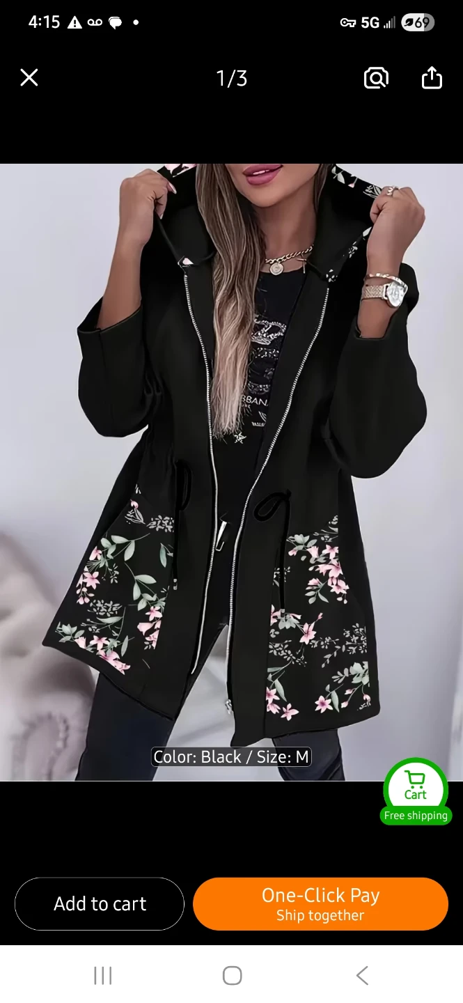 NEW Beautiful Black Floral Hooded Jacket 🌸