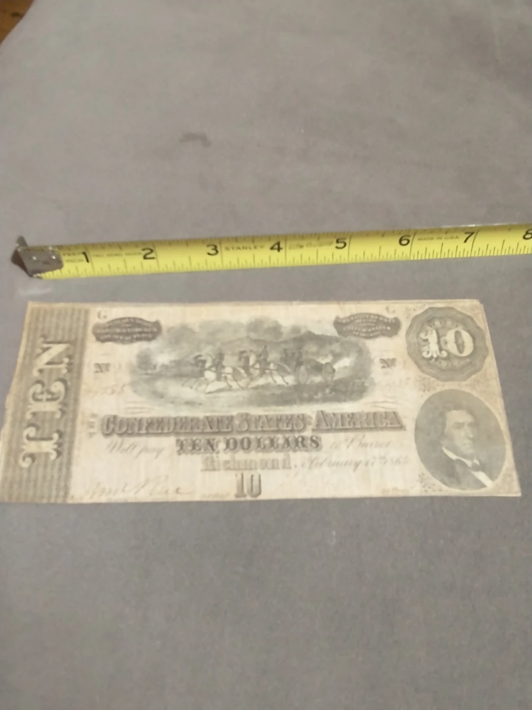 Beautiful #T-68 Confederate States of America 10 Dollar Note - photo 2