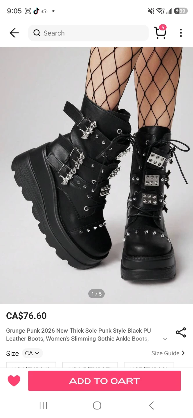 Black Punk Style Platform Ankle Boots