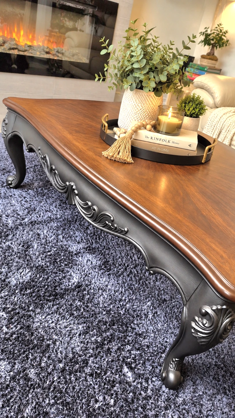 Wood Coffee Table & End Table Set – Dark Walnut & Matte Black - photo 4