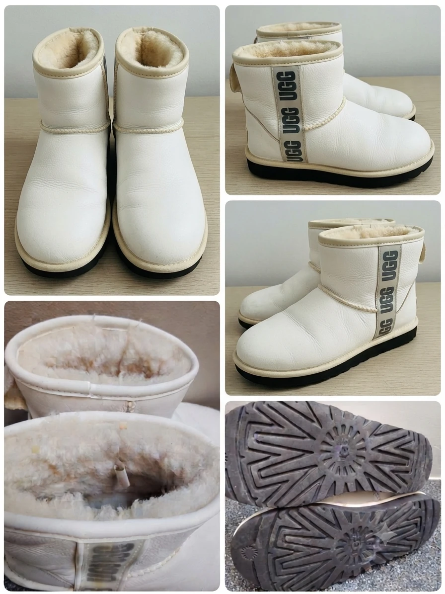 UGG Classic  Leather Mini Boots – White / Cream (Women's Size 8)