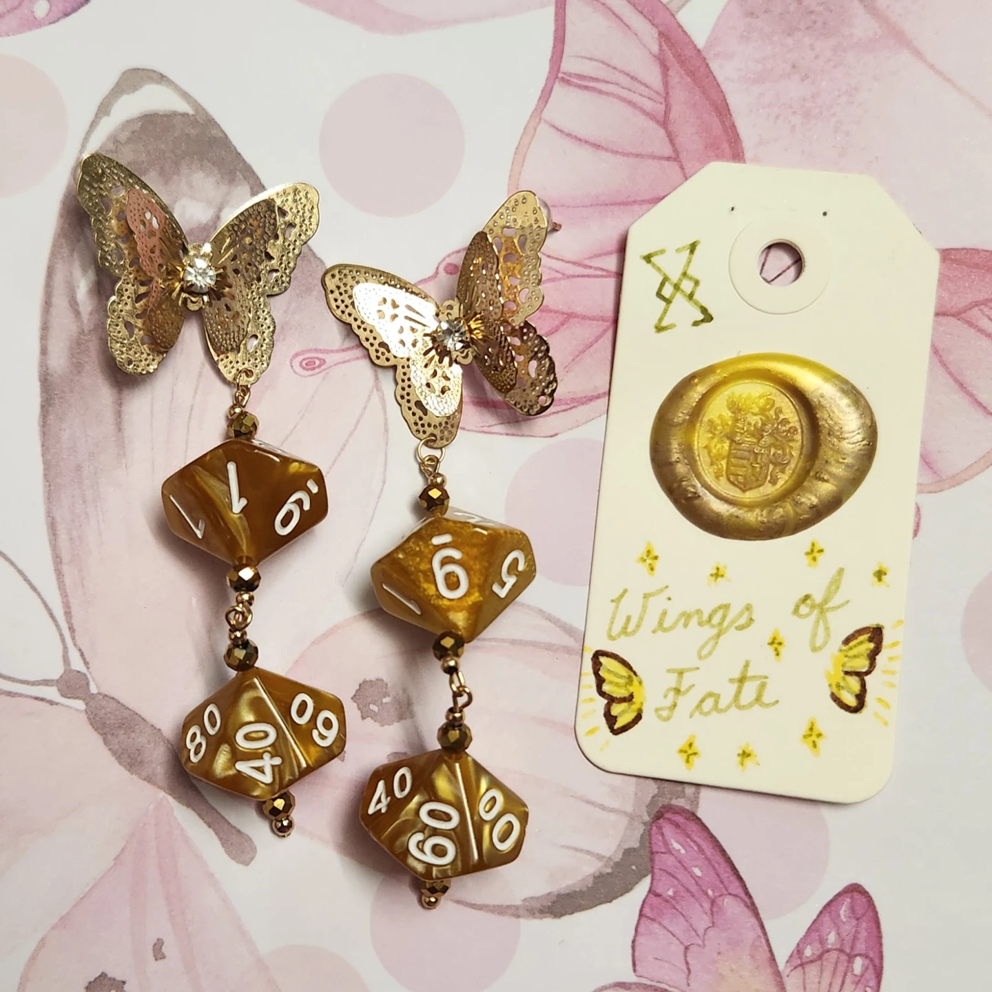 Wings of Fate Dice D10 Earrings