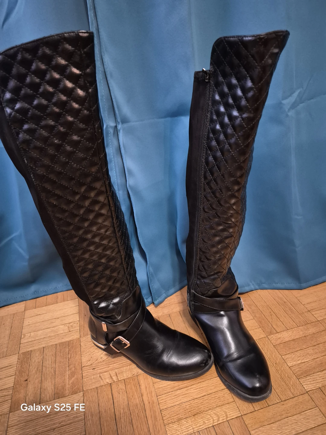Black Quilted Over-the-Knee Boots