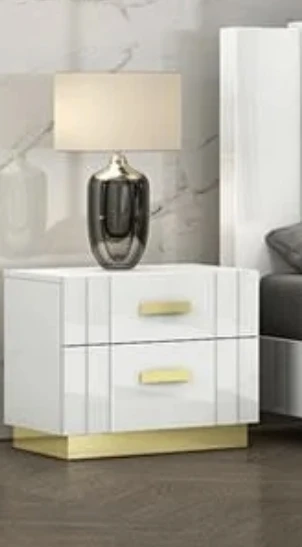 Modern White and Gold Nightstand with wireless charging