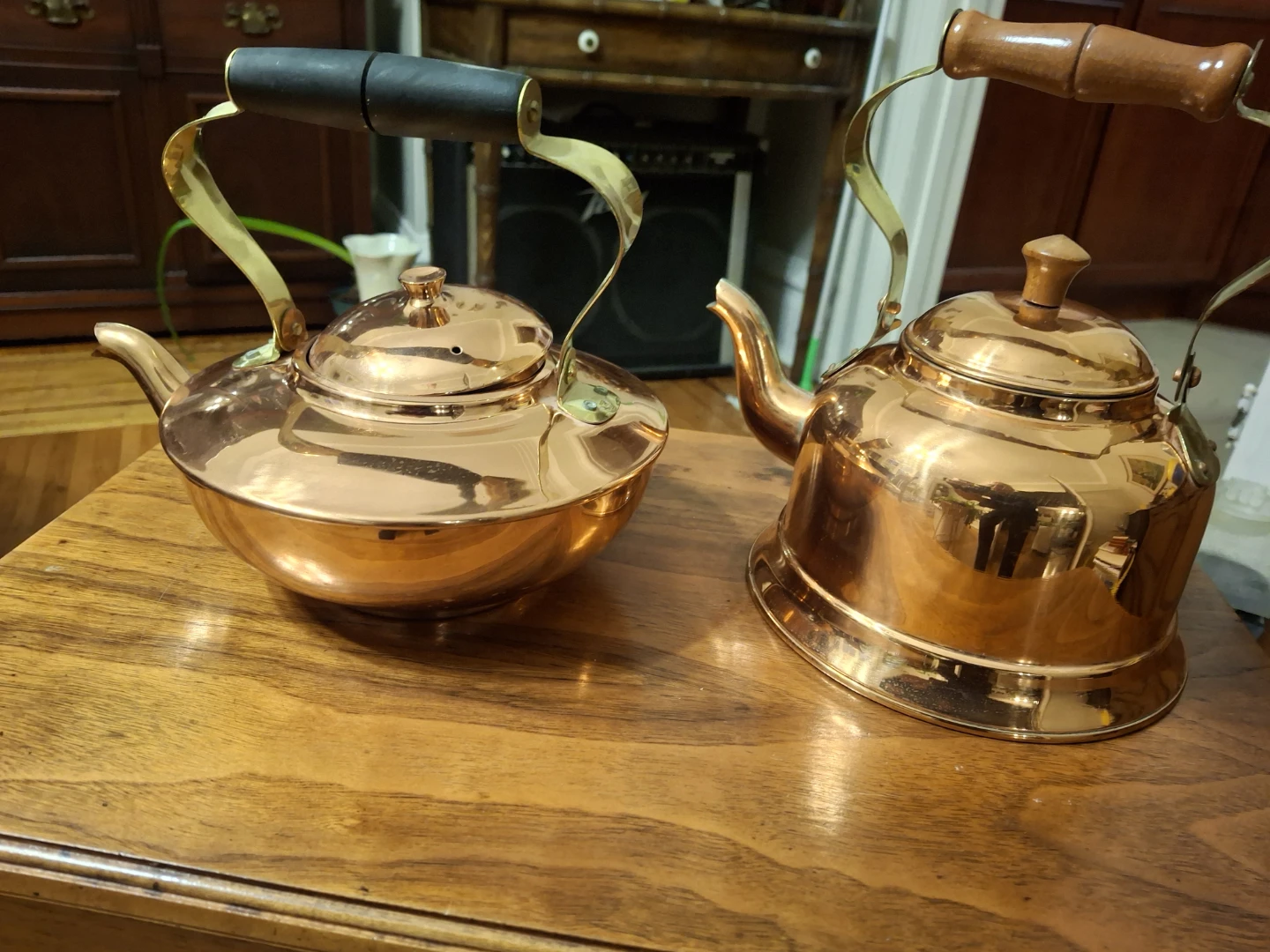 Two Vintage Copper Tea Kettles