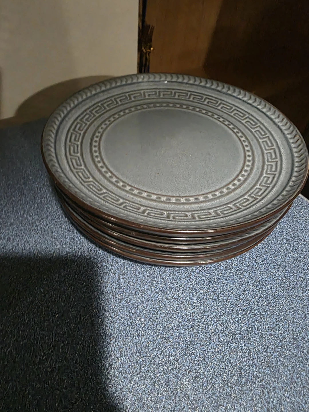 Set of 4 Greek Key Pattern Dinner Plates