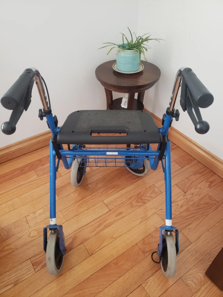 Blue Four-Wheel Rollator Walker with Seat and Basket - photo 4