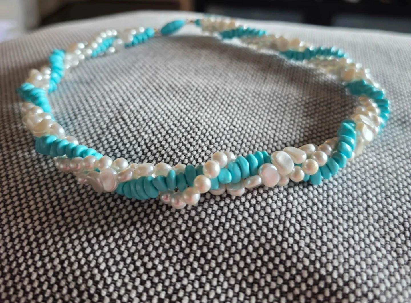 Beaded Necklace - White Faux Pearls & Turquoise - photo 3