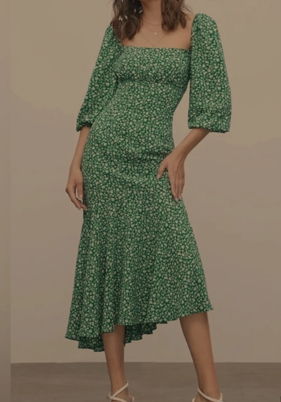 Commense Green long sleeve dress floral Medium