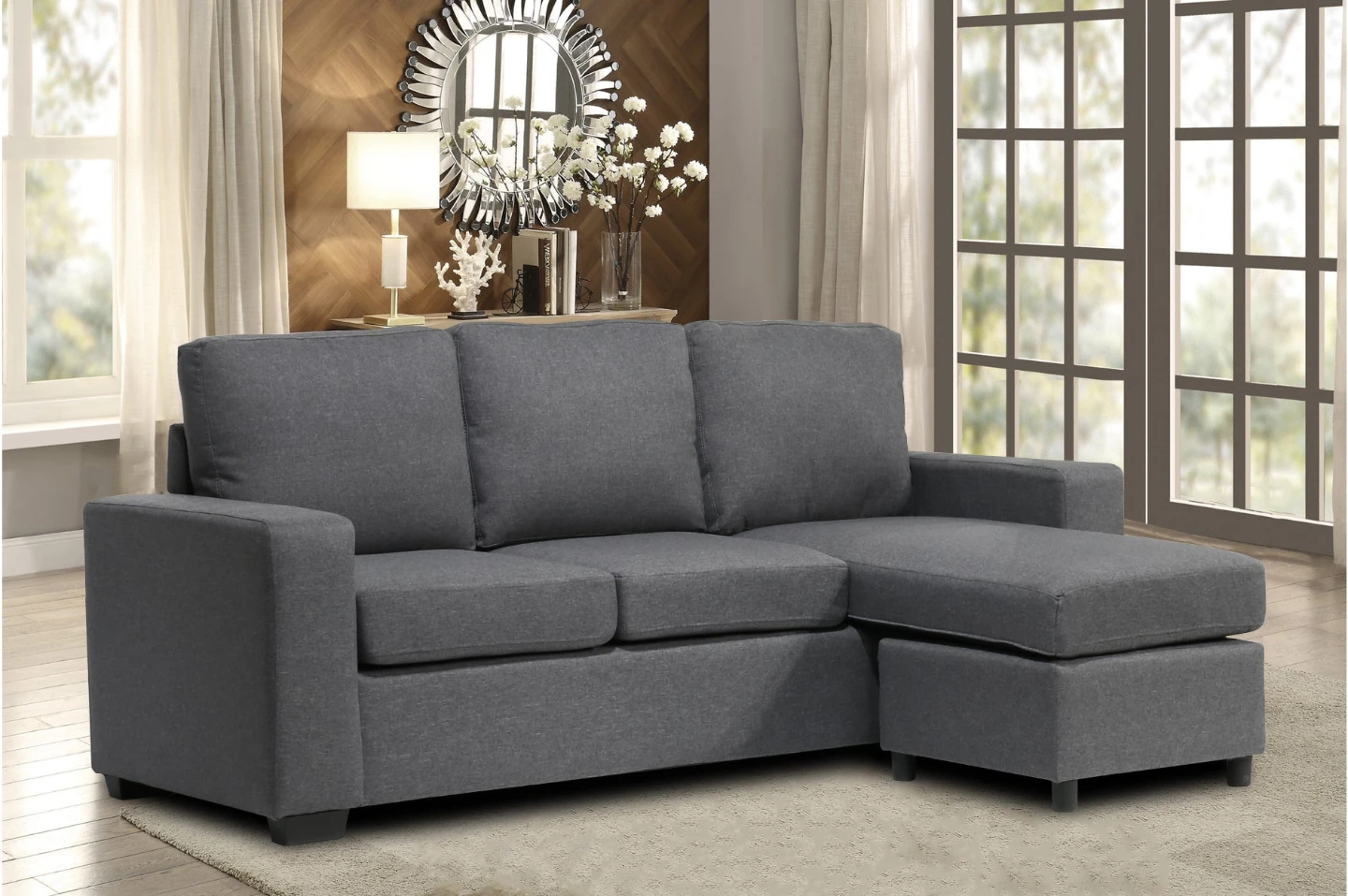 Dark Grey Sectional Sofa with Reversible Chaise