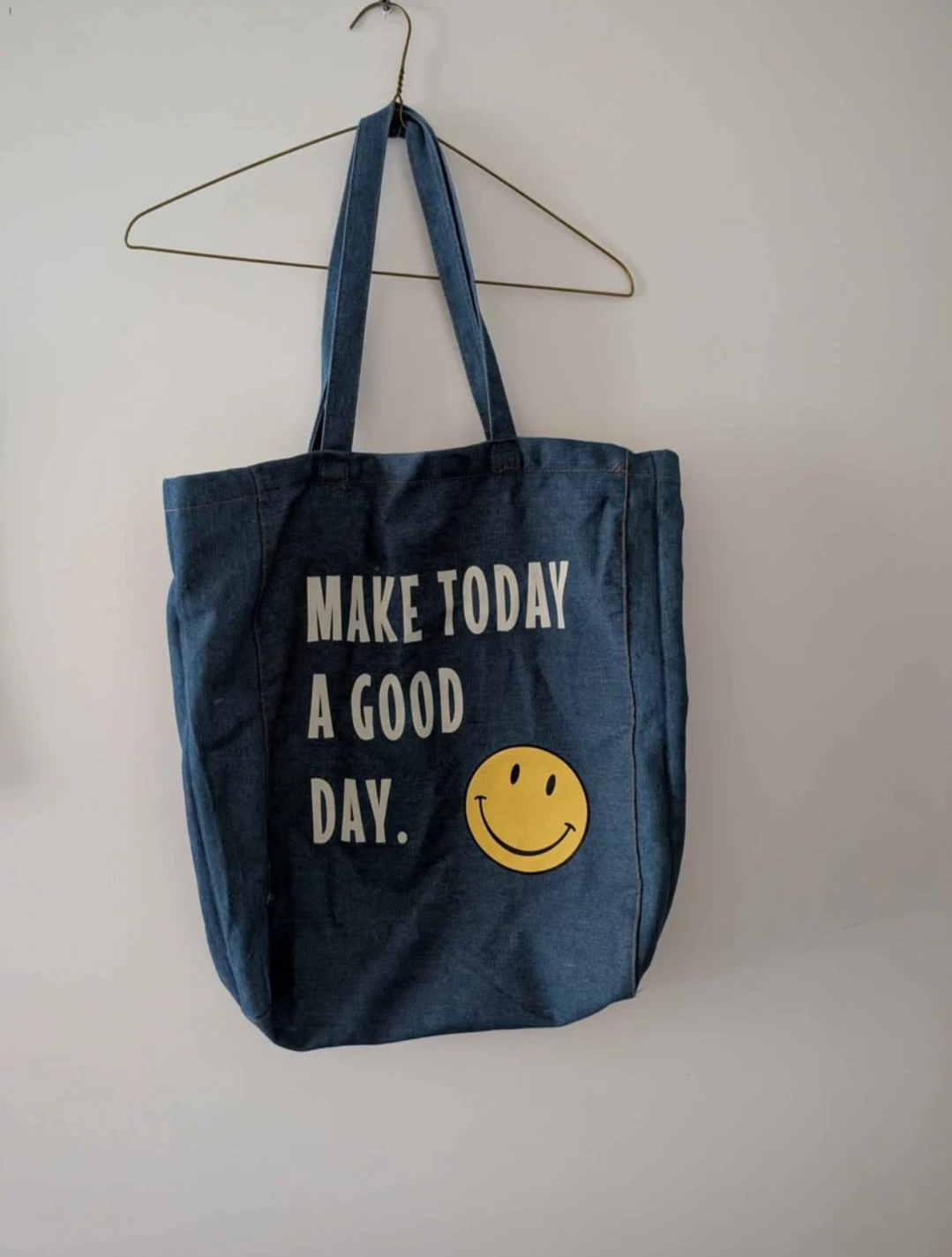 Denim Tote Bag with Smiley Face - photo 2
