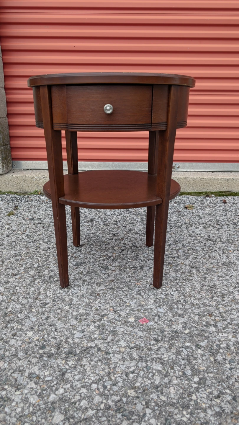 Round wooden end table with drawer by MSE