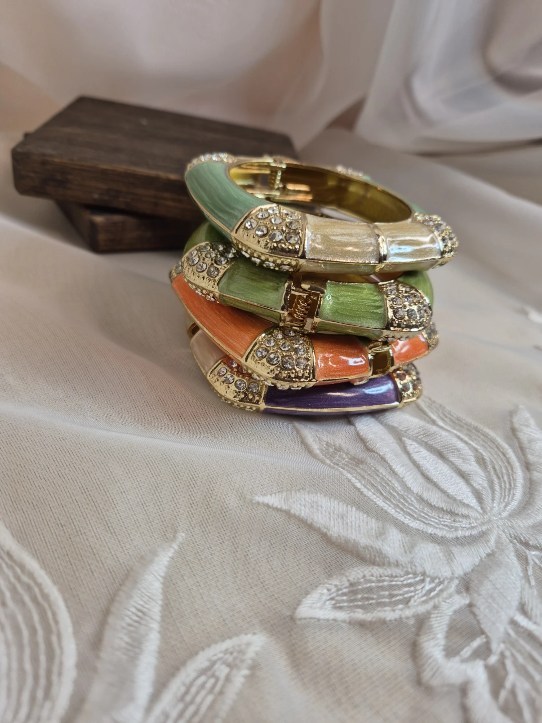 4 Enameled on Metal with Gems Beautiful Square Fashion Bangles - photo 3