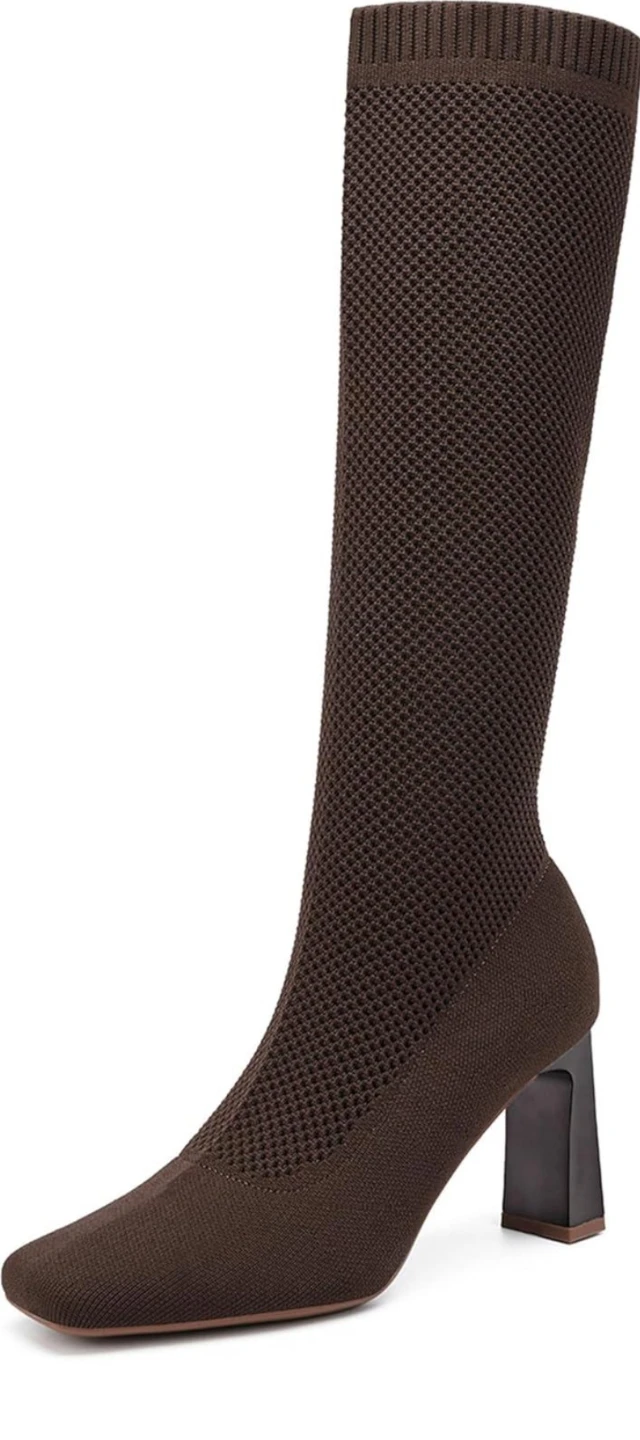 Brown Knit High Heel Sock Boots - photo 3