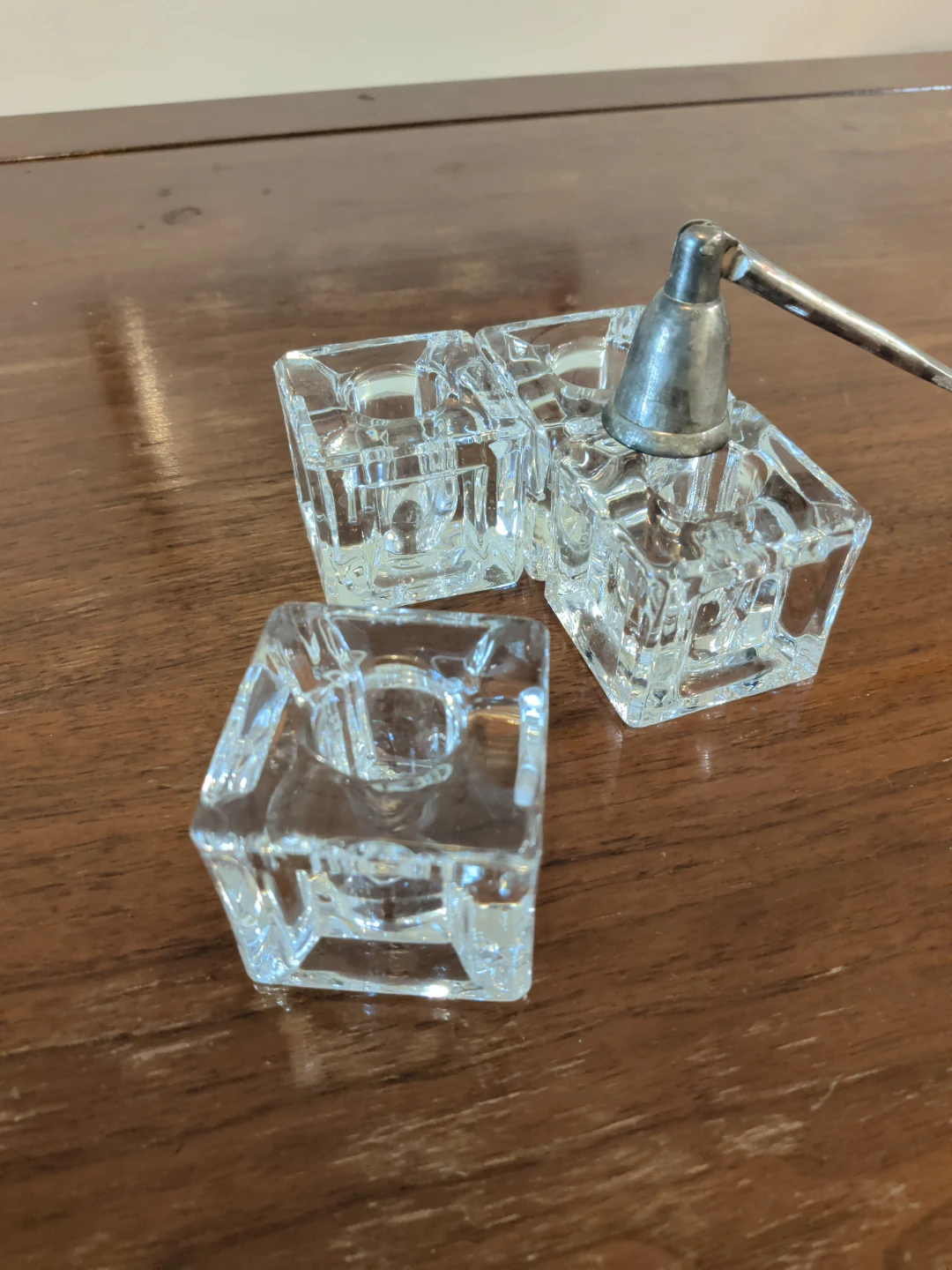Vintage Heavy Glass Votive Candle Holders with Snuffer