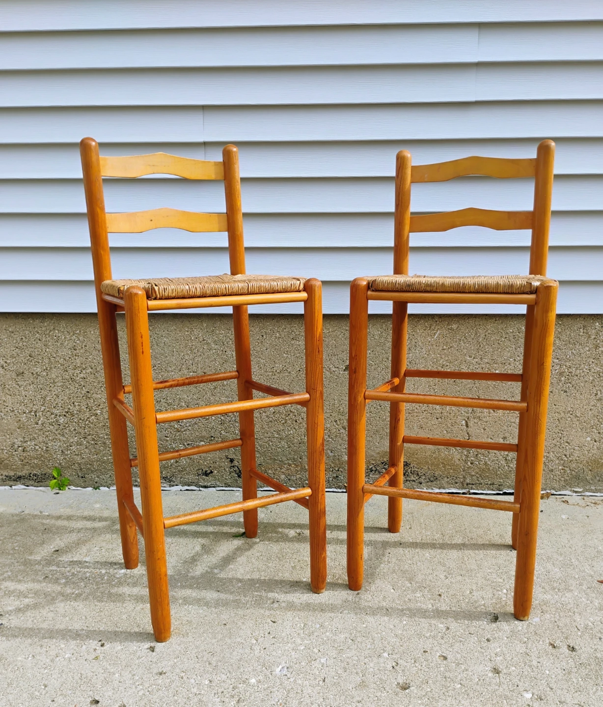 WOOD & WOVEN RAFFIA BAR CHAIRS (SET OF 2)